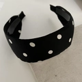 Classic black and white polka dot wide headband made of soft fabric for hair styling - Black with Large White Polka Dots