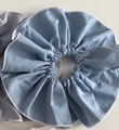 Polka dot scrunchies set in light blue and grey checkered fabric for women - Solid Denim Large Scrunchie