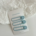 Set of three sweet light blue oval metal hair clips displayed on a minimalist white card - Blue Hollow Oval Hairpins