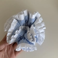 Detailed macro view of blue striped and white layered pleated oversized scrunchie - 5# Light Blue Striped Lace Edge