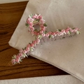 Pince à cheveux en résine avec broderie florale rose au style vintage français élégant - Grande Pince à Cheveux Croisée Fleur