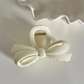 Elegant cream white bow hair claw clip with smooth finish and gold metal spring - Milky White