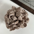 British style plaid rose flower hair claw clip with brown and beige fabric petals - Coffee Striped Flower