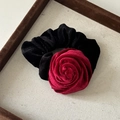 Detail of vintage red velvet rose hair scrunchie with soft fabric texture and high elasticity - Flocked Red Flower (4#)