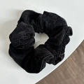 Elegant large black velvet scrunchie with striped texture for chic ponytails - Black Flocked Scrunchie