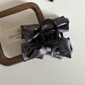 Elegant large satin bow hair claw clip in dark grey for minimalist women hairstyles - Bow Claw Clip / Silver Gray