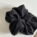 Elegant navy blue denim fabric scrunchie with pleated texture for stylish ponytails - Denim / Black