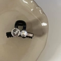 Elegant black hair claw clip featuring geometric silver disc and clear crystal accents - Black Small Claw Clip With Rhinestone