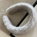 Light gray wool-textured padded headband with a soft faux fur finish for a high-top look - Gray