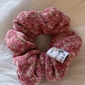 Coletero de punto de chenilla rosa y beige con etiqueta de cachorro para Navidad - Estilo Coletero Rayado Rojo Frambuesa y Blanco