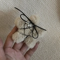 Brown leopard star plush hair clip with a small metal animal pendant and black cord - Milk Tea Star Plush Hair Clip