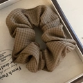 Coffee brown waffle texture scrunchie hair tie elastic for retro women's styling - Coffee Plaid Scrunchie