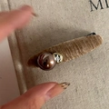 Vintage brown velvet hair clip with a large coffee faux pearl and golden metal accent - Long Round Milk Tea With Champagne Pearl