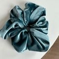 Macro detail of dark teal velvet oversized scrunchie showing plush texture and soft sheen - High Elasticity (5657684253728) / 6# Blue Gold Velvet Scrunchie