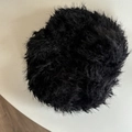 Oversized black fuzzy plush hair scrunchie for women in soft faux fur material - Black Fuzzy Scrunchie