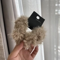 Soft faux fur scrunchie in beige color with a premium plush texture for women - Coffee Sherpa