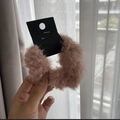Oversized plush hair scrunchie in dusty pink faux fur with premium hanging tag - Pink Sherpa