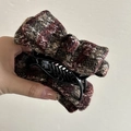 Elegante fermaglio per capelli a scacchi in tweed con fiocco stile retrò autunnale - Pinza per Capelli a Righe Tè al Latte Rosso