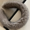 Thick grey plush wide headband made of soft faux fur for versatile winter hair styling - Gray