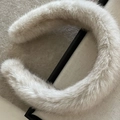 Thick plush headband in cream beige faux fur with soft fluffy texture for women - Off White