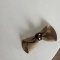 Caramel polka dot bow hair clip with khaki ribbed texture and elegant sweet design - Milk Tea Bow Hair Clip