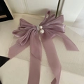 Elegant lavender organza bow hair clip with layered double fabric and pearl accents - French Pearl Style / Purple Bow Ribbon Pearl Hair Clip