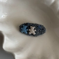 Detail der BB-Haarklammer aus Tweed mit zwei niedlichen 3D-Bären aus Harz - Blauer Ovaler Bärenstil (1#蓝色椭圆发夹小熊)