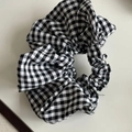 Classic black and white gingham fabric scrunchie for ponytails and buns hair styling - Large / Large Gingham Bow Scrunchie