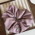 Coletero de satén rosa con colgante de lazo de metal plateado en caja de regalo - Coletero con lazo plateado / Rosa