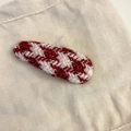 Elegant red and silver tweed woven hair clip in a rounded oval shape with a chic design - White Red Tweed Plaid