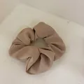 Elegant beige satin scrunchie with twill texture and elastic design for high buns - Milk Tea Striped Scrunchie (5#) / Milk Tea