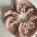 Pale pink mohair scrunchie with soft knitted texture for elegant hair styling - Pink