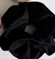 Detailed macro view of black ribbed fabric scrunchie with soft pleated texture and layers - Black Ruched (3#)