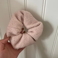 Light pink fluffy knit mohair scrunchie with subtle shimmer for women's hairstyles - Light Pink