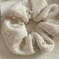 White mesh knit scrunchie with delicate faux pearls for elegant low ponytail styling - Off White