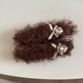 Plush brown hair clips with cream bows and square rhinestones for autumn winter style - Khaki Plush Clip