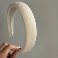 Elegant beige floral embossed sponge headband with textured fabric and vintage charm - Flower Headband / Off White