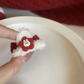 Cute plush rabbit snowman hair clip with red flower and white lamb wool texture - White Lambswool Claw Clip Red Flower