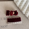 Französisches Haarklammer-Set aus rotem Samt mit Schleife, Spitze und Herzanhänger - Rote Schleife Quadratischer Stil