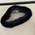 Elegant large black plush faux fur hair claw clip with golden spring for thick hair - Oval / Black