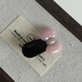 Pink acetate bow hair clip with France Handmade lettering on a textured linen fabric background - Pink Bow Black Hair Clip