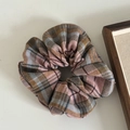 Vintage plaid pattern scrunchie hair tie in soft pink and brown tweed fabric for women - 1# Pink Plaid Scrunchie