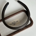 Vintage dark brown leather sponge headband with handmade label on walnut display tray - Brown (2cm Headband)