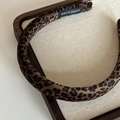 Close-up of velvet leopard print headband with a handmade label on a vintage tray - 1# 3CM Leopard Print Headband