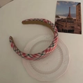 Pink and green plaid padded headband displayed on an elegant white ceramic plate - 11# Pink Green Plaid Headband