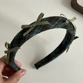 Vintage Karomuster Haarreif mit olivgrünen Satinschleifen im klassischen Akademie-Stil - Grün Kariert (1#)