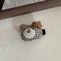 Detail einer braun-karierten Teddybär-Haarklammer mit Schleife auf weichem Stoffhintergrund - Braun-Weißes Karomuster Bär Haarklammer (8#)