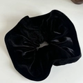 French vintage large black velvet hair scrunchie with soft texture on a flat gray surface - Black