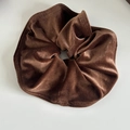 French vintage oversized dark brown velvet hair scrunchie with soft silk sheen - Coffee