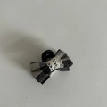 Detail of checkered bow hair clip with white lace trim and black plastic claw - Black Grey Small Bow Claw Clip